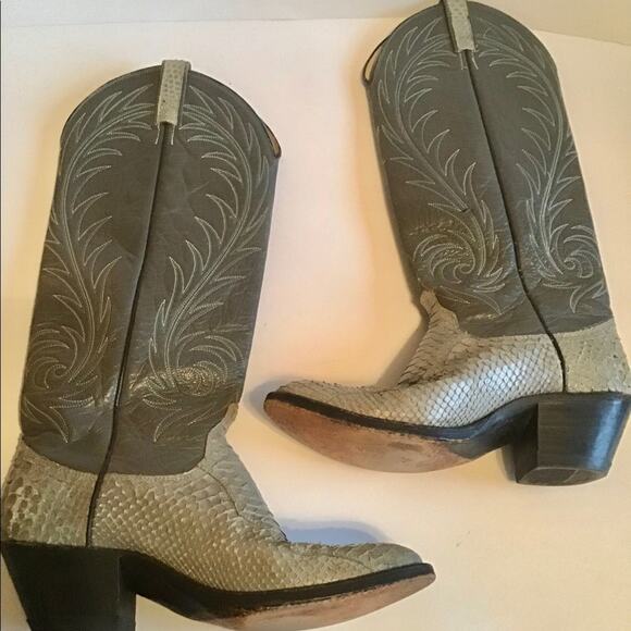 DAN POST EXOTIC SNAKESKIN GRAY TALL SHAFT BOOT 8 - Picture 2 of 8